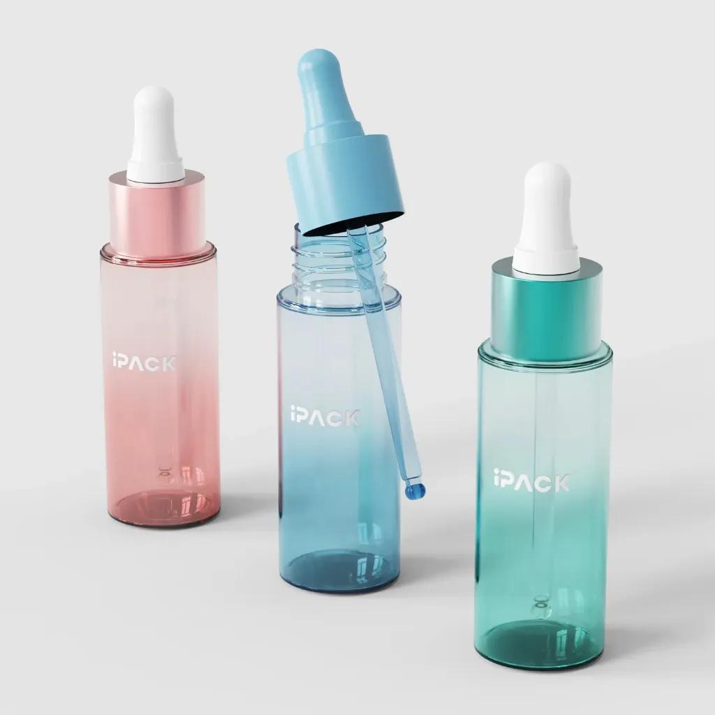 Botella cosmética PET de peso pesado de 30 ml Botella cuentagotas de lujo ⌀20/410